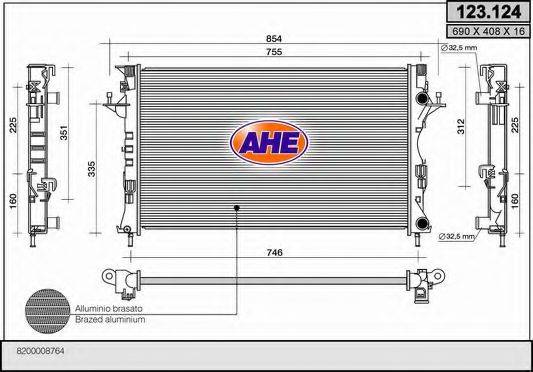 AHE 123124 Радіатор, охолодження двигуна