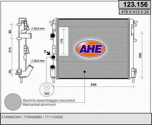 AHE 123156 Радіатор, охолодження двигуна