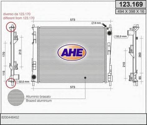 AHE 123169 Радіатор, охолодження двигуна