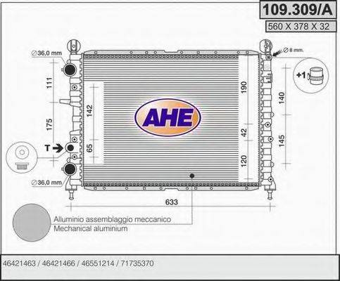 AHE 109309A Радіатор, охолодження двигуна