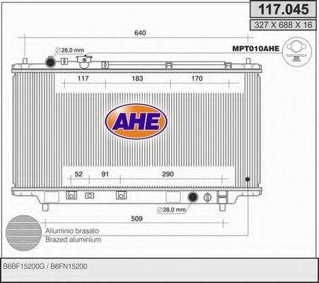 AHE 117045 Радіатор, охолодження двигуна