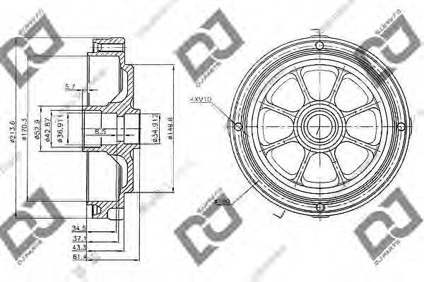 DJ PARTS BR1057 Гальмівний барабан