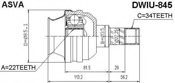 ASVA DWIU845 Шарнірний комплект, приводний вал
