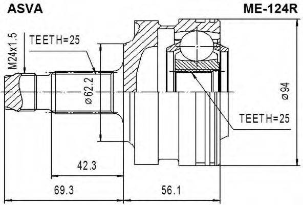 ASVA ME124R Шарнірний комплект, приводний вал