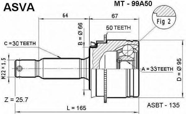 ASVA MT99A50 Шарнірний комплект, приводний вал