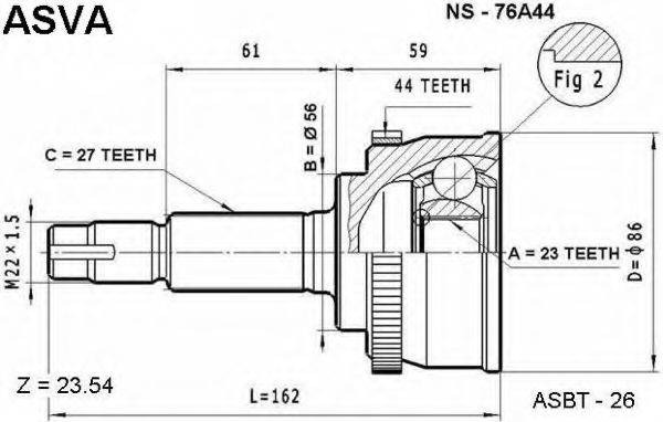 ASVA NS76A44 Шарнірний комплект, приводний вал