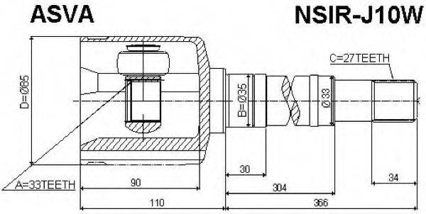 ASVA NSIRJ10W Шарнірний комплект, приводний вал