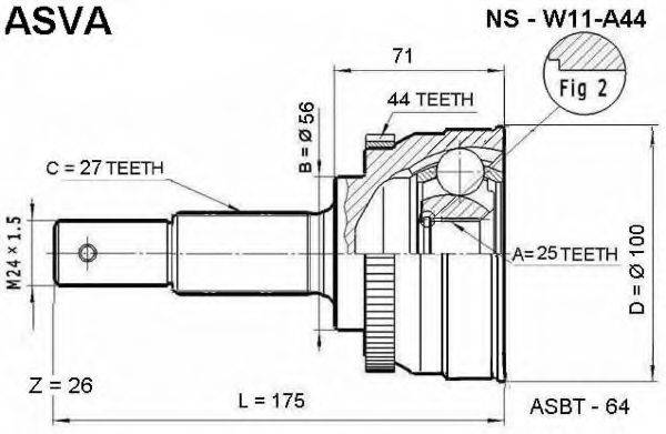 ASVA NSW11A44 Шарнірний комплект, приводний вал