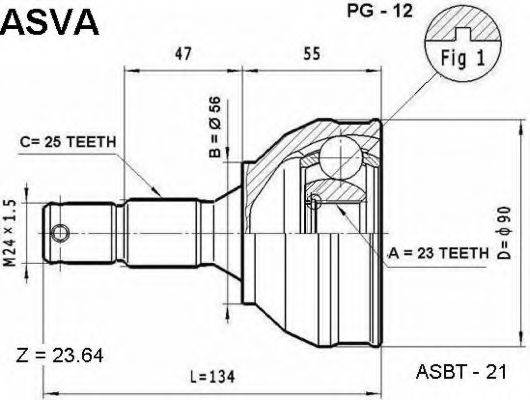 ASVA PG12 Шарнірний комплект, приводний вал