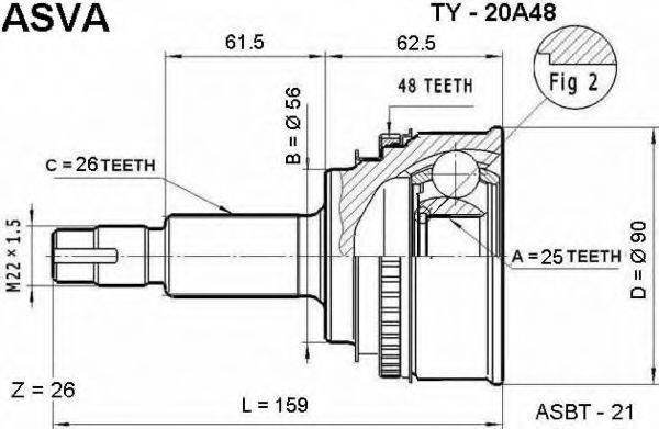 ASVA TY20A48 Шарнірний комплект, приводний вал