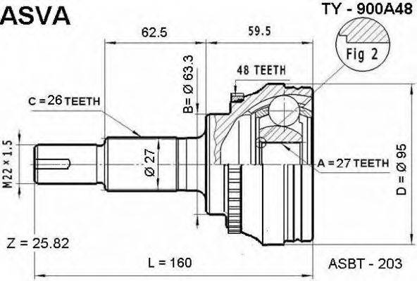 ASVA TY900A48 Шарнірний комплект, приводний вал