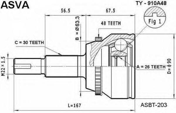 ASVA TY910A48 Шарнірний комплект, приводний вал