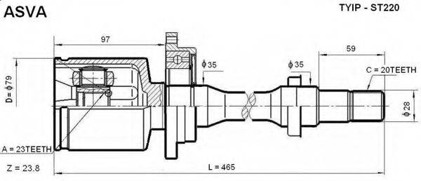 ASVA TYIPST220 Шарнірний комплект, приводний вал