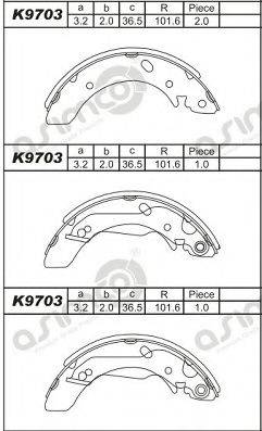 ASIMCO K9703 Комплект гальмівних колодок