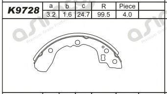 ASIMCO K9728 Комплект гальмівних колодок