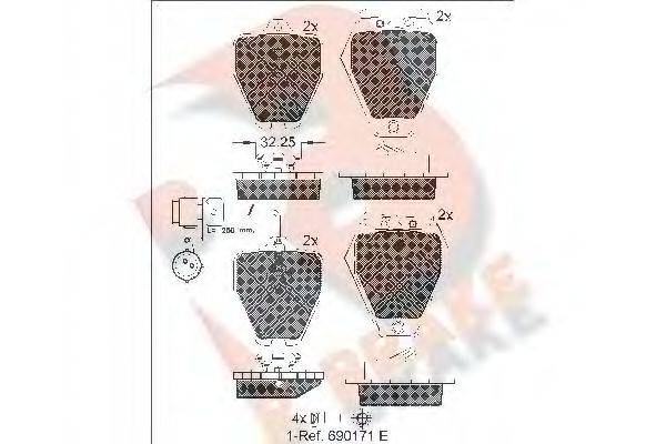 R BRAKE RB1691 Комплект гальмівних колодок, дискове гальмо