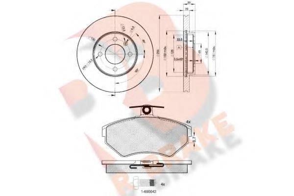 R BRAKE 3R11563790 Комплект гальм, дисковий гальмівний механізм