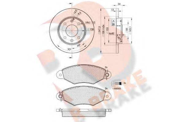 R BRAKE 3R12044298 Комплект гальм, дисковий гальмівний механізм