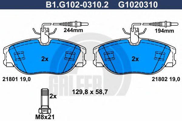 GALFER B1G10203102 Комплект гальмівних колодок, дискове гальмо