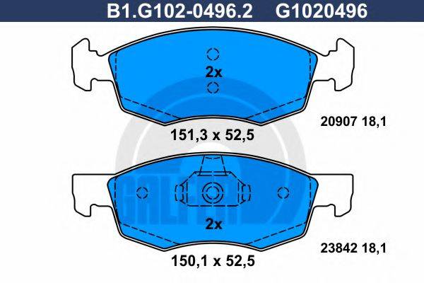 GALFER B1G10204962 Комплект гальмівних колодок, дискове гальмо