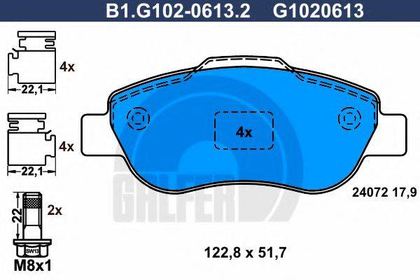 GALFER B1G10206132 Комплект гальмівних колодок, дискове гальмо