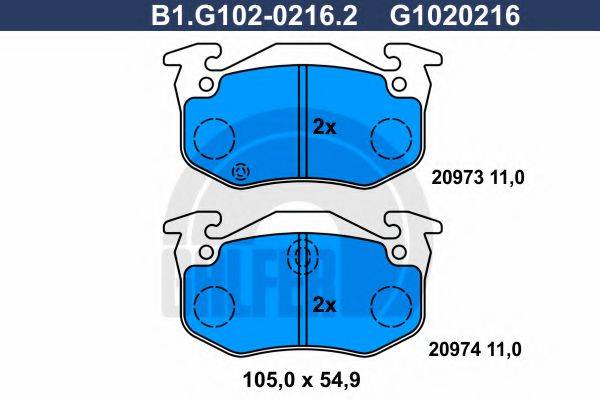 GALFER B1G10202162 Комплект гальмівних колодок, дискове гальмо