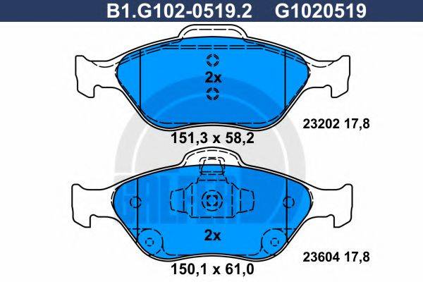 GALFER B1G10205192 Комплект гальмівних колодок, дискове гальмо