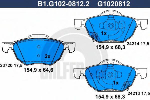 GALFER B1G10208122 Комплект гальмівних колодок, дискове гальмо