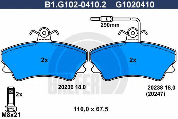 GALFER B1G10204102 Комплект гальмівних колодок, дискове гальмо