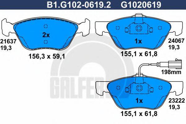 GALFER B1G10206192 Комплект гальмівних колодок, дискове гальмо