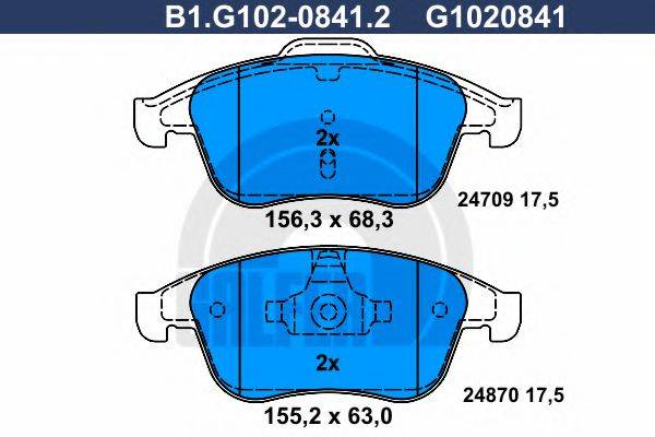 GALFER B1G10208412 Комплект гальмівних колодок, дискове гальмо