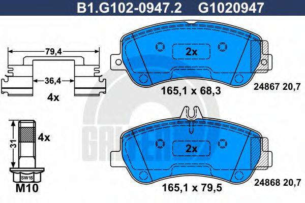 GALFER B1G10209472 Комплект гальмівних колодок, дискове гальмо