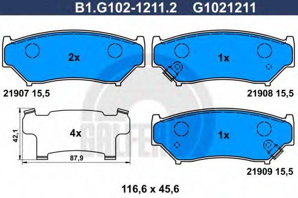 GALFER B1G10212112 Комплект гальмівних колодок, дискове гальмо