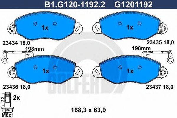 GALFER B1G12011922 Комплект гальмівних колодок, дискове гальмо