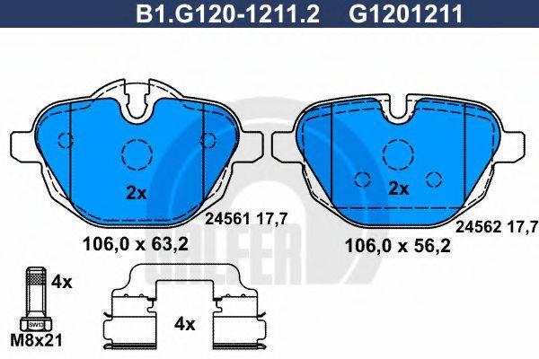 GALFER B1G12012112 Комплект гальмівних колодок, дискове гальмо