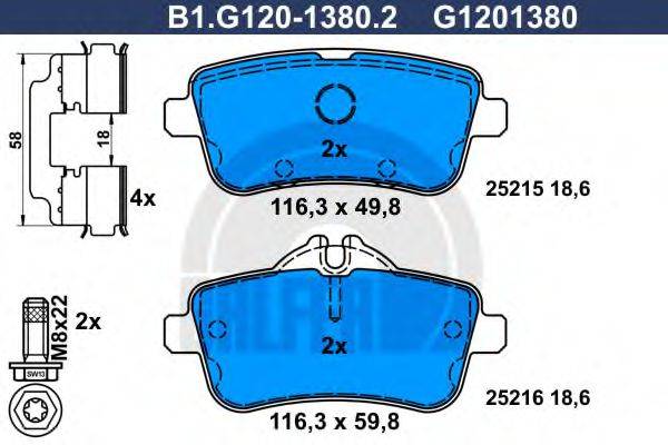 GALFER B1G12013802 Комплект гальмівних колодок, дискове гальмо