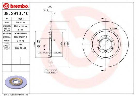 BREMBO 08391010 гальмівний диск