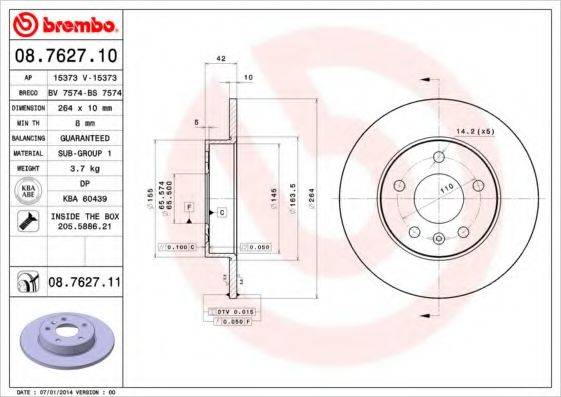 BREMBO 08762710 гальмівний диск