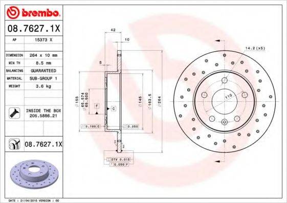 BREMBO 0876271X гальмівний диск