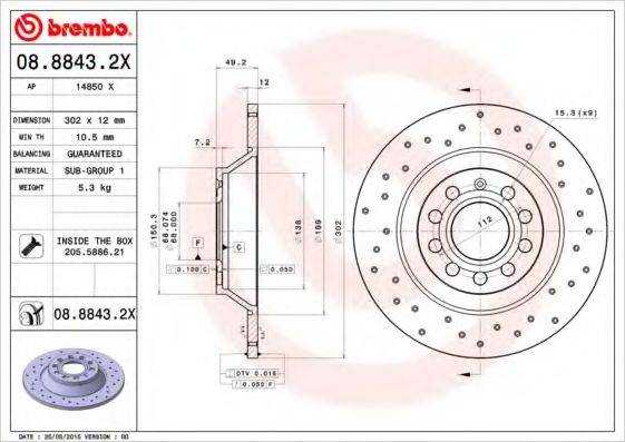 BREMBO 0888432X гальмівний диск