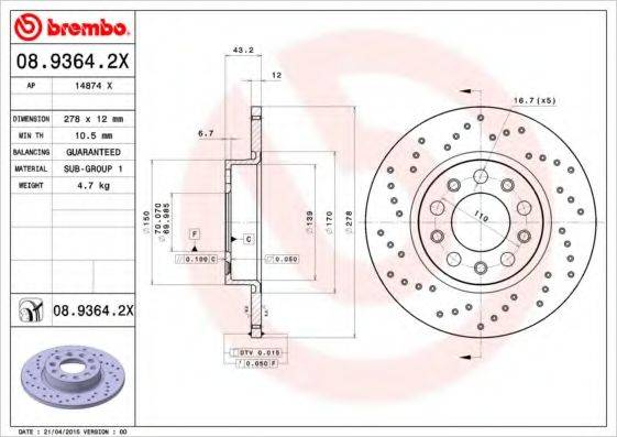 BREMBO 0893642X гальмівний диск