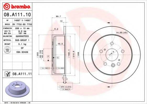 BREMBO 08A11111 гальмівний диск