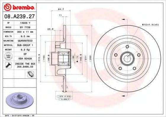 BREMBO 08A23927 гальмівний диск