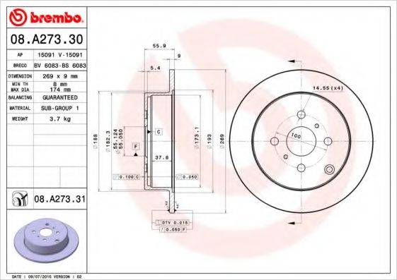 BREMBO 08A27331 гальмівний диск