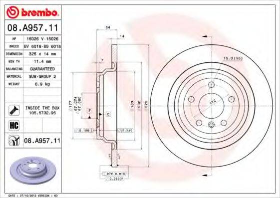 BREMBO 08A95711 гальмівний диск