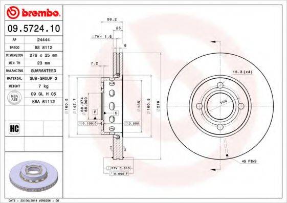 BREMBO 09572410 гальмівний диск