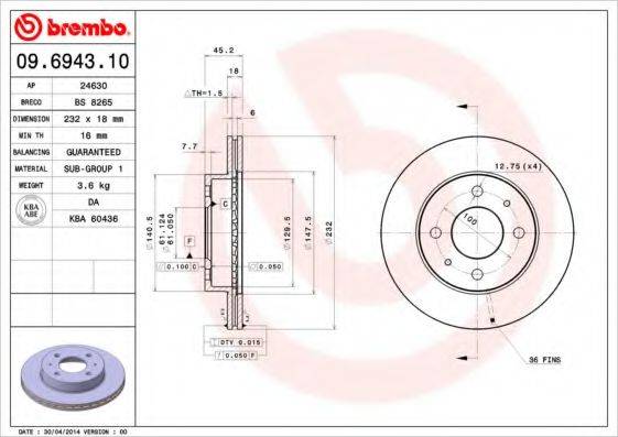 BREMBO 09694310 гальмівний диск