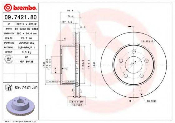 BREMBO 09742180 гальмівний диск