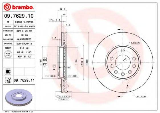 BREMBO 09762911 гальмівний диск