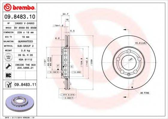 BREMBO 09848311 гальмівний диск